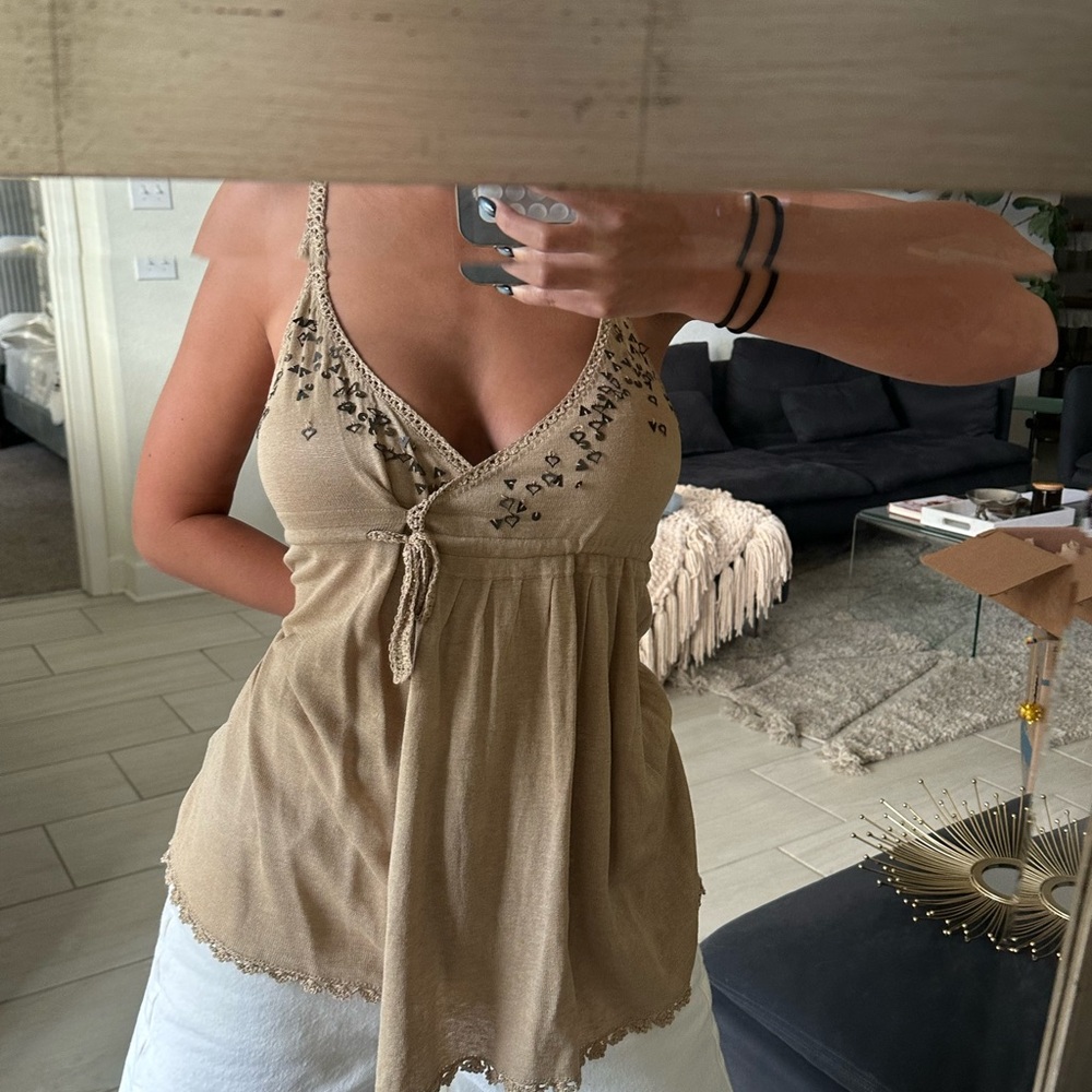 Zara Tan Embellished Camisole